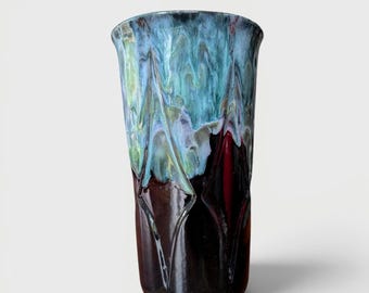 Vintage-Vase von Beauce Pottery, Modell 1212 • Kanadische Tropfglasurkeramik • Vase aus der Mitte des 20. Jahrhunderts in Türkis- und Schokoladentönen • Studiokeramik aus Quebec