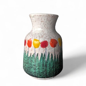 Vintage Italian Pottery Vase – Hand Painted Floral Vase – Textured Ceramic – Mid Century Rustic Modern Decor – Small Accent Piece