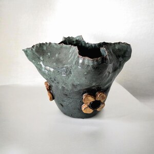 Vintage Handmade Studio Pottery Vase | Organic Sculptural Ceramic Vessel | Wavy Rim Floral Art Pot | Signed D.C. Houde | Rustic Modern Decor