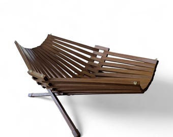 Frutero plegable de madera vintage / Cesta de listones extensible – Decoración escultórica moderna de mediados de siglo