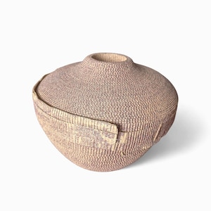 Textured Paper Mache Sculpture Organic Fiber Vessel Minimalist Wabi Sabi Decorative Box Sculptural Object