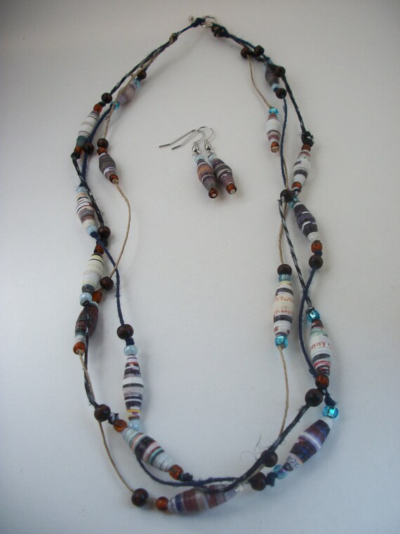 Items similar to Necklace & Earring Set from Recycled Papers into