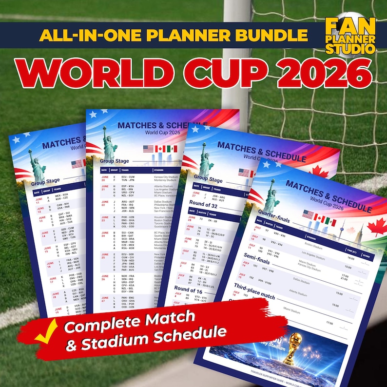 World Cup 2026 Planner PDF | Match Tracker & Travel Checklist (instant