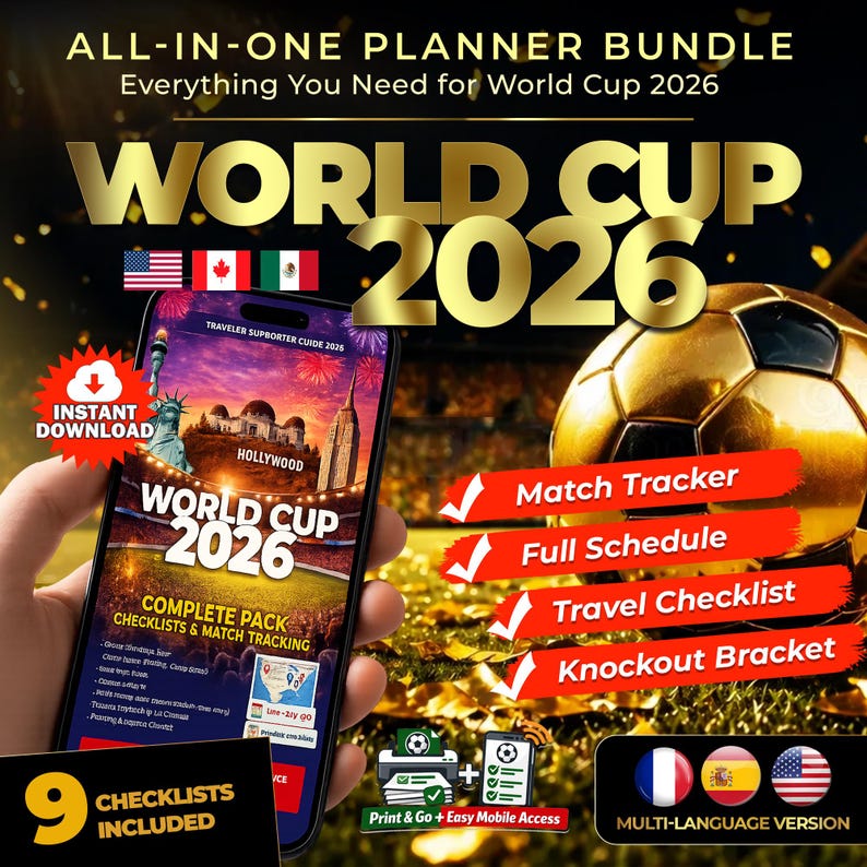 World Cup 2026 Planner PDF | Match Tracker & Travel Checklist (instant