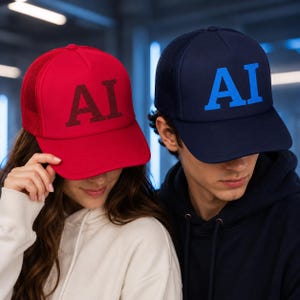 AI Trucker Hat, Embroidered AI Cap, Artificial Intelligence Hat, Tech Gift, Programmer Hat, Startup Founder Cap, Unisex Foam Trucker Hat
