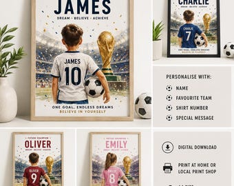 Gepersonaliseerde WK-voetbalprint – digitale A4-download