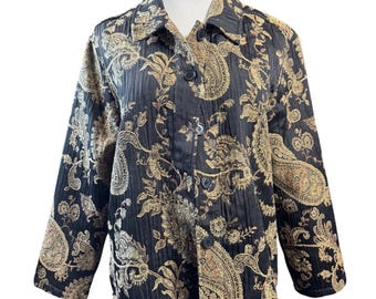 Paisley-brokaatjack dames groot goudbrokaat zwart metallic met textuur