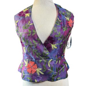 Finity Studio Blouse Womens 4 Silk Embroidered Halter Wrap Iridescent Fairycore