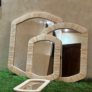 Handmade Raffia Arch Mirror | Moroccan Boho Wall Decor | Woven Straw Vanity Mirror | 4 Sizes