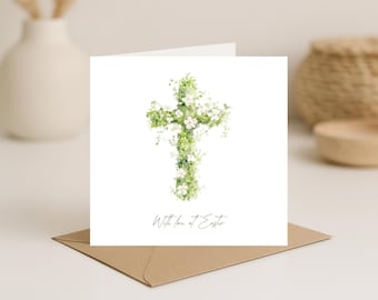 Religieuze paaskaart | Bloemen gekruiste paaskaart | Christelijke vrolijke paaskaart