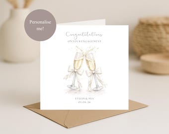 Tarjeta de compromiso personalizada / Tarjeta con copa de champán / Tarjeta de felicitación de compromiso personalizada / Tarjeta de recién comprometidos / Recuerdo de compromiso