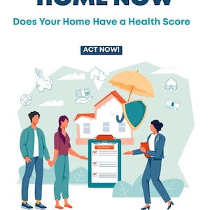 May include: Illustration with text "SECURE YOUR HOME NOW" and "ACT NOW!". Depicts a house with an umbrella and shield, and a couple holding hands. A person in a suit presents an insurance form. The image promotes home insurance.