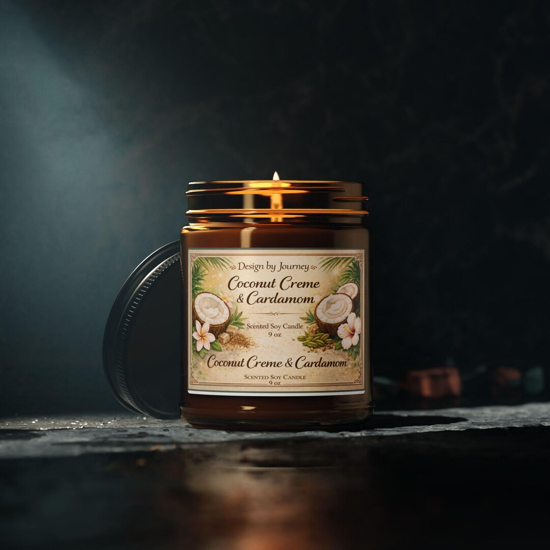 Coconut Creme & Cardamom Candle Amber Jar | Soy Scented Candle - Etsy