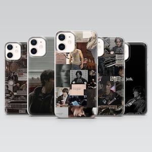 May include: A collection of five phone cases featuring collages of images and text. The cases display various photos of people, text, and a car. The text includes "Carry on my wayward son" and "Sam Jerk."