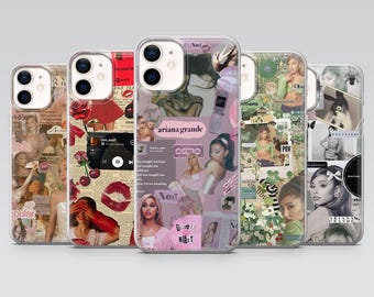 Custodia per telefono Ariana Grande con collage musicale per iPhone 17, 16Pro, 15, 14, 13, 12, Samsung S25, S23, S22, A16, A56, A55, Pixel 10Pro, 9Pro