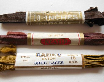 Vintage 1930s Shiny Rayon Shoe Laces, 3 Pairs, Shiney Shoes say Shine