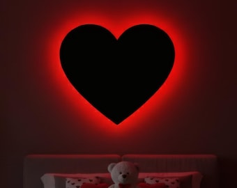 Handmade wooden heart led wall light, RGB neon light, romantic gift, anniversary gift, love led wall lamp, modern home decor, interior decor