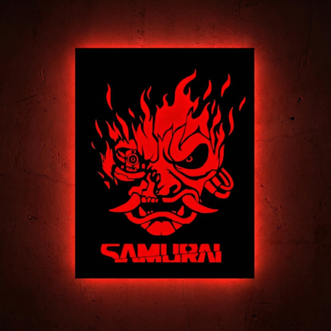Led Design Samurai Handmade Wooden Samurai Logo RGB LED Sign, Cyberpunk 2077 Decor, Johnny ...