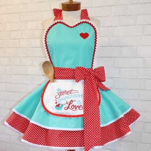 1950's Vintage Inspired Baking Apron, Featuring Custom Embroidered Mini Apron + Sweetheart Bib