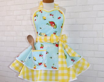 Fruits Of The Spirit Woman's Vintage Inspired Apron, Featuring Lace Trimmed Sweetheart Bib, Custom Order Your Size Petite - Plus Size