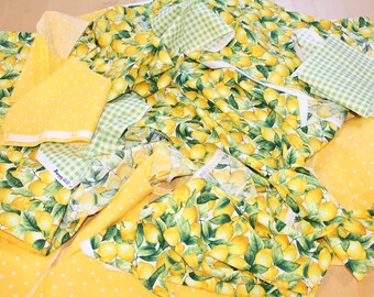 Designer Scraps, Fun Lemon Print Fabric Destash, Assorted Sizes, Ships For FREE!