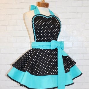 Pin Up Polka Dot Print Woman's Modern Vintage Apron Featuring Heart Shaped Bib, Now Available In Petite And Plus Sizes image 2