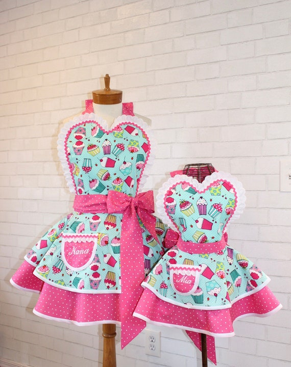 Mother & Daughter Matching Cupcakes Half Apron Set with Optional  Personalization