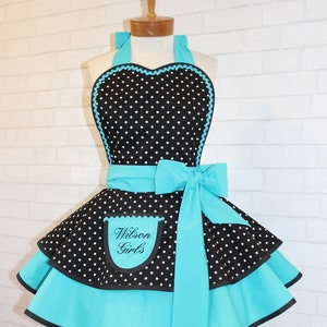 Pin Up Polka Dot Print Woman's Modern Vintage Apron Featuring Heart Shaped Bib, Now Available In Petite And Plus Sizes image 6