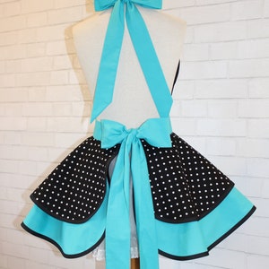Pin Up Polka Dot Print Woman's Modern Vintage Apron Featuring Heart Shaped Bib, Now Available In Petite And Plus Sizes image 3