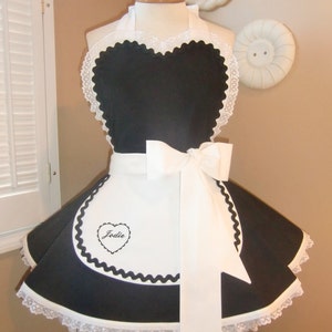 French Maid Sexy Woman's Apron Featuring Sweet Heart Bib + Custom Embroidered Name, You Choose Size, Petite To Plus Sizes Available