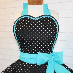 Pin Up Polka Dot Print Woman's Modern Vintage Apron Featuring Heart Shaped Bib, Now Available In Petite And Plus Sizes image 5