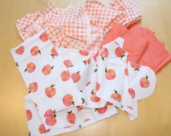 Peach Print Fabric Destash, Fabric Scraps In Assorted Sizes, Ships For FREE!