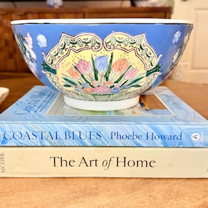 Large Chinoiserie Porcelain Bowl | Blue Floral Cachepot Centerpiece | Grandmillennial Style