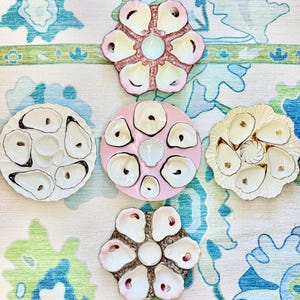 Antique Majolica Oyster Plates | Pink White Gold Shell Serving Dishes
