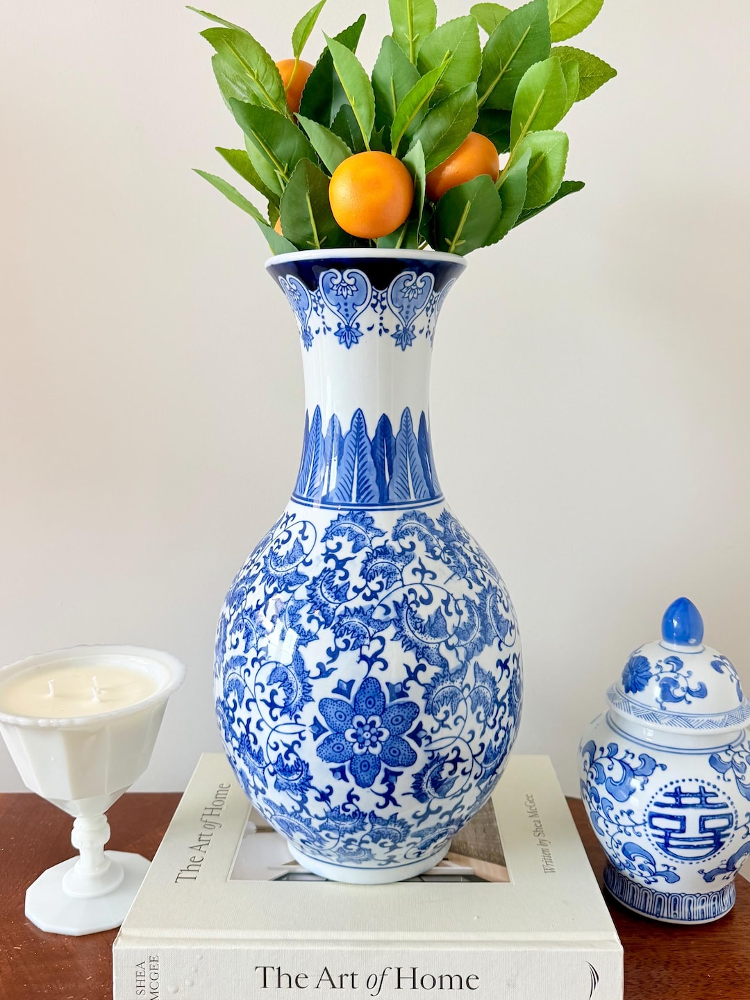 Large Vintage Blue & White Chinoiserie Vase | 15