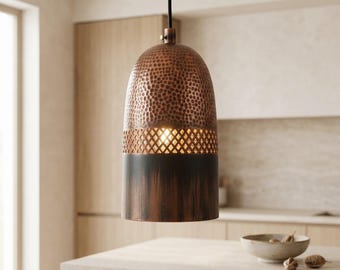 Hammered Copper Pendant Lights – Industrial Farmhouse Hanging Lamps, Handmade Morocco