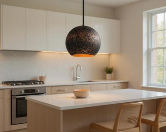 Lámpara colgante de cúpula de cobre negro hecha a mano, lámpara de cocina rústica industrial.