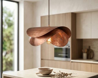 Lámpara colgante escultural de cobre hecha a mano, lámpara colgante moderna y orgánica, lámpara de techo artística