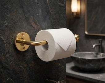 Unlacquered Brass Toilet Paper Holder, Minimalist Wall Mount, Solid Brass Towel Hook