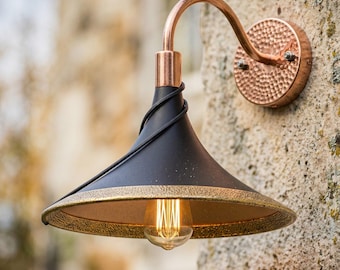 Aplique de pared de cobre y oro negro, lámpara cónica marroquí, iluminación interior moderna de latón.