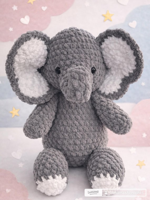 Soft Handmade Elephant Plushie 9.5 inch