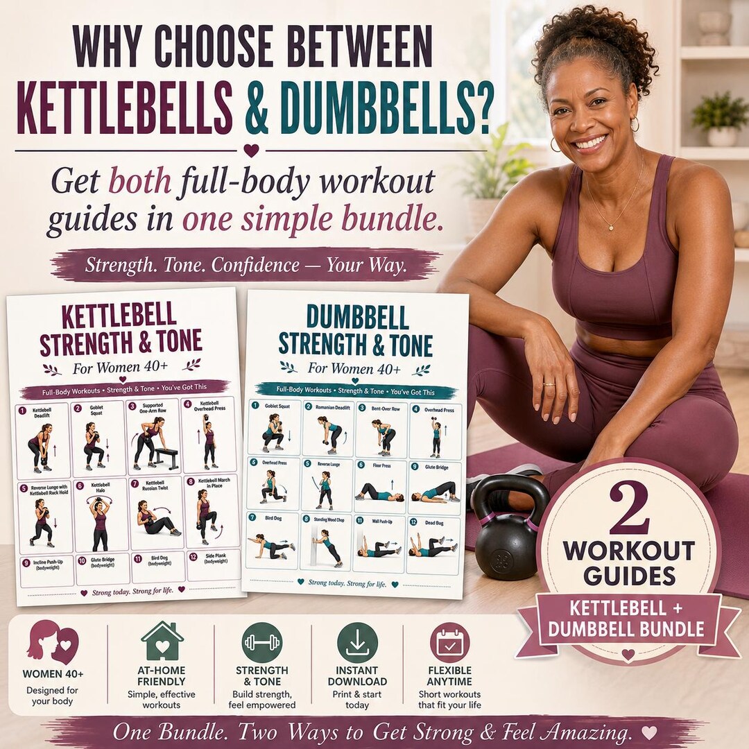 Kettlebell & Dumbbell Workout Bundle for Women Over 40, Printable ...