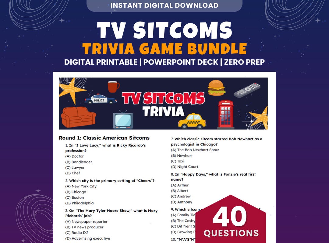 TV Sitcoms Trivia Game | 40 Questions, Powerpoint & Printable PDF ...