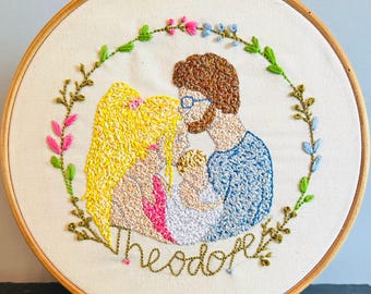 Personalised Baby Shower New Born Baby Boy Girl Gift Hand Embroidered Stitched Mum Dad Baby Image