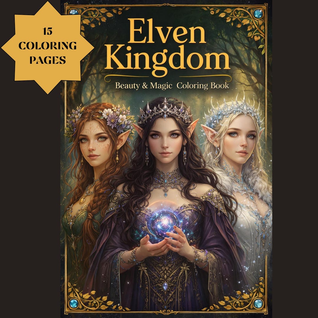 Fantasy Elves Coloring Book – Enchanted Forest, Magical Elf Women (15 ...
