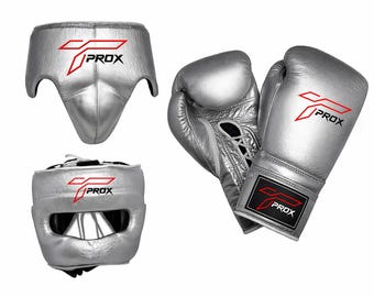 Custom boxing gloves set m/o leather.Headguard, grion guard, get with you logo mma