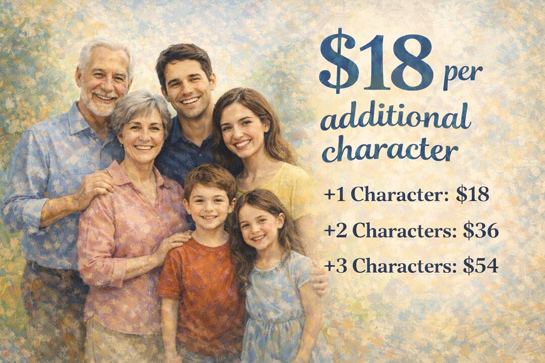 Additional Character Fee – Custom Family Oil Portrait Add on – Extra ...