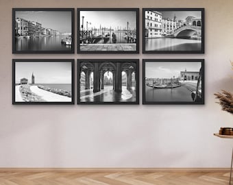 Fotografie artistiche in bianco e nero, set di 6: Ciao bella Venezia, arte murale, download digitale