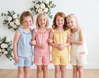Ensemble pyjama personnalisé pour demoiselle d'honneur, pyjama pour demoiselle d'honneur, tenue de nuit à volants, tenue de préparation pour demoiselle d'honneur, cadeaux pour demoiselle d'honneur