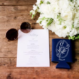 Personalized Lobster Wedding Koozies, Coastal Maine Can Coolers, Nautical Welcome Bag Favor immagine 2